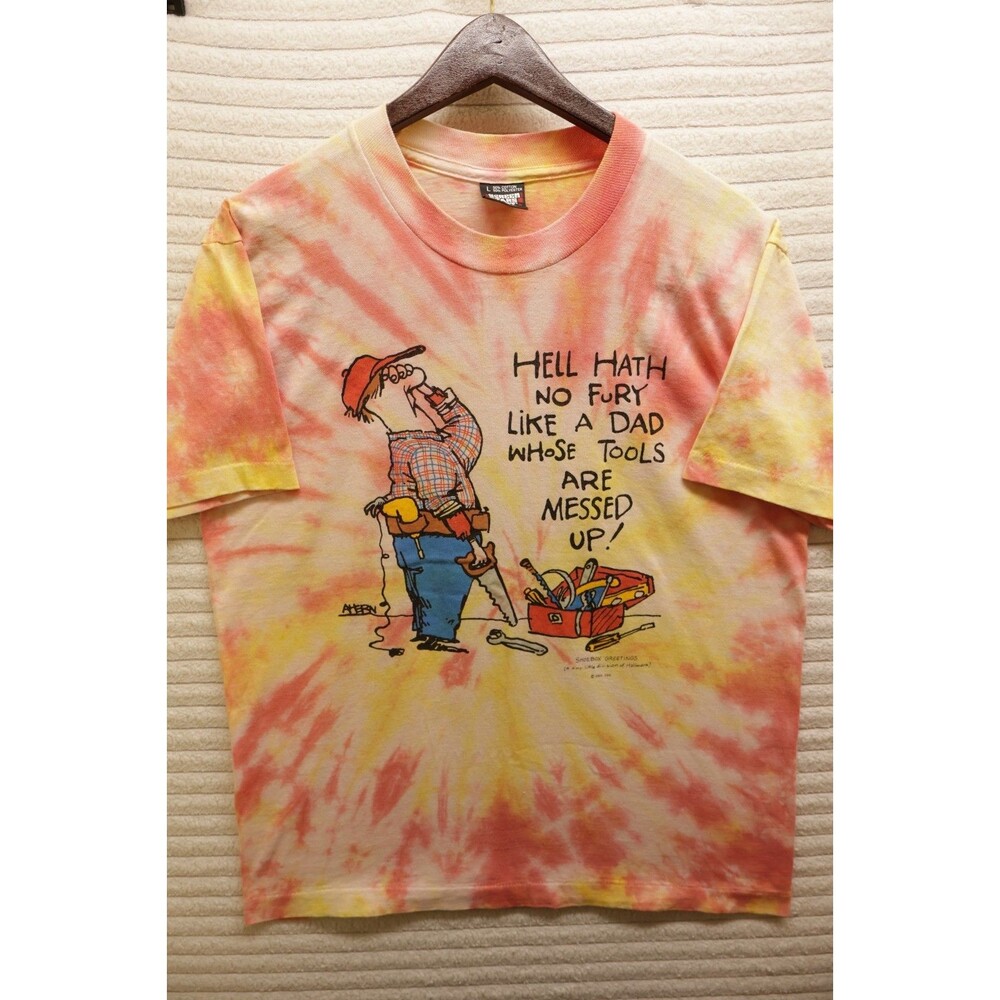 Vintage Single Stitch 80s Screen Stars Shoebox-Greetings Hell Hath Tie Dye Large
